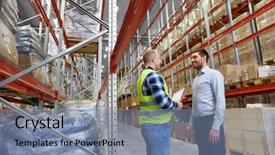  Presentation with blue and orange business people - Beautiful slides featuring export shipping documents - logistic business shipment and people backdrop and a seafoam green colored foreground