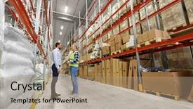  Presentation with people - Slide deck enhanced with export shipping documents - logistic business shipment and people background and a coral colored foreground