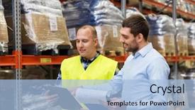  Presentation with wholesale - PPT theme with export shipping documents - wholesale logistic business and people background and a light blue colored foreground