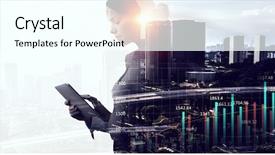  Presentation with lady - Slide deck with exposition - attractive business lady working background and a cool aqua colored foreground