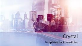  Presentation with business abstract - Beautiful presentation design featuring exposure image of a business backdrop and a light blue colored foreground