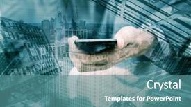  Presentation with online banking - Slide deck consisting of exposure of a financial district background and a teal colored foreground