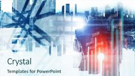  Presentation with cityscape - Beautiful slide set featuring exposure of businessman and cityscape backdrop and a sky blue colored foreground