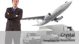  Presentation with fleet - Slides having express delivery - businessman standing against a transportation background and a light gray colored foreground