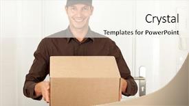  Presentation with deliver - Beautiful PPT theme featuring express delivery - handsome masculine postman in brown backdrop and a cream colored foreground