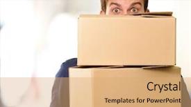  Presentation with ancient egyptian man - Audience pleasing slide set consisting of express delivery - man holding cardboard boxes outdoor backdrop and a coral colored foreground