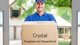  Presentation with express delivery - Slide deck enhanced with express delivery - portrait of an handsome deliverer background and a lemonade colored foreground