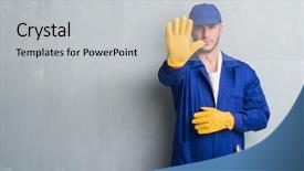  Presentation with open bible over grunge sandstone - Beautiful slide deck featuring express maintenance - young caucasian man over grey backdrop and a  colored foreground