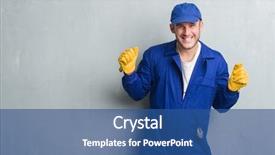  Presentation with grey - Presentation theme having express maintenance - young caucasian man over grey background and a  colored foreground