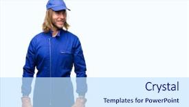  Presentation with electronic mechanic components - Presentation having express maintenance - young handsome mechanic man background and a sky blue colored foreground