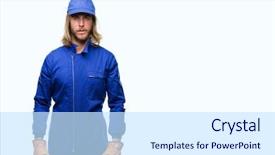  Presentation with long hair man - Presentation having express maintenance - young handsome mechanic man background and a sky blue colored foreground