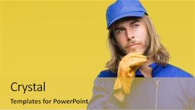  Presentation with special education young adult man - Slide deck enhanced with express maintenance - young handsome mechanic man background and a  colored foreground