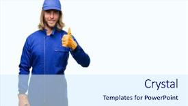  Presentation with electronic mechanic components - PPT theme consisting of express maintenance - young handsome mechanic man background and a  colored foreground