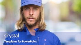  Presentation with simple nature - Colorful slides enhanced with express maintenance - young handsome mechanic man backdrop and a cobalt blue colored foreground