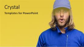  Presentation with afro hair salon - Colorful slide deck enhanced with express maintenance - young handsome mechanic man backdrop and a yellow colored foreground