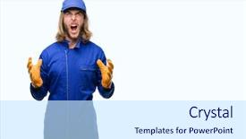  Presentation with maintenance - Slides enhanced with express maintenance - young handsome mechanic man background and a white colored foreground