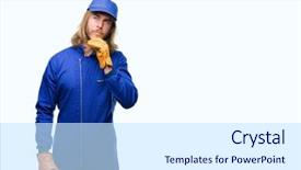  Presentation with mechanic sensors - Cool new PPT theme with express maintenance - young handsome mechanic man backdrop and a white colored foreground