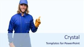  Presentation with electronic mechanic components - Theme with express maintenance - young handsome mechanic man background and a white colored foreground