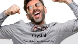  Presentation with power energy - Amazing presentation having middle age man with beard and bow tie happy and excited celebrating victory expressing big success power energy and positive emotions celebrates new job joyful isolated over white background backdrop and a light gray colored foreground