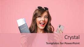  Presentation with hands holding - Colorful PPT theme enhanced with expressing delight while holding passport backdrop and a coral colored foreground