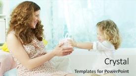  Presentation with veteran mom child - Colorful PPT theme enhanced with expressing her love by giving backdrop and a soft green colored foreground