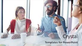  Presentation with project manager meeting - Slide set enhanced with expressing his emotions about project background and a  colored foreground