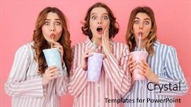  Presentation with paper cups - Audience pleasing PPT theme consisting of expressing surprise during happy sleepover backdrop and a  colored foreground