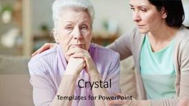  Presentation with empathy - Colorful presentation enhanced with expressing sympathy empathy - discontent elderly woman looking backdrop and a coral colored foreground