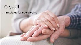  Presentation with aged care - Cool new PPT theme with expressing sympathy empathy - hands of mature wife backdrop and a light gray colored foreground