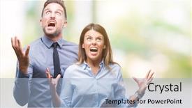  Presentation with frustration - Colorful slides enhanced with expression and arms raised frustration backdrop and a light blue colored foreground