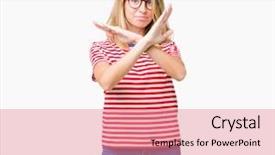  Presentation with glasses - Colorful slide deck enhanced with expression crossing arms doing negative backdrop and a coral colored foreground