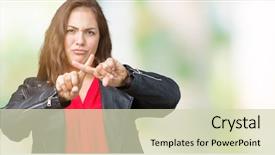  Presentation with young sing woman singing young - Amazing PPT theme having expression crossing fingers doing negative backdrop and a  colored foreground