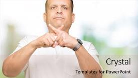  Presentation with arab - Slide set consisting of expression crossing fingers doing negative background and a coral colored foreground