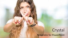  Presentation with negative - Audience pleasing PPT theme consisting of expression crossing fingers doing negative backdrop and a  colored foreground