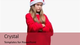  Presentation with christmas girl - Beautiful presentation theme featuring expression on face with cross backdrop and a  colored foreground