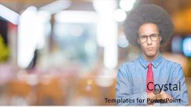  Presentation with african american in business - Amazing theme having expression on face with cross backdrop and a coral colored foreground