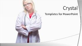  Presentation with healthcare person saving medical - Colorful presentation theme enhanced with expression on face with cross backdrop and a  colored foreground