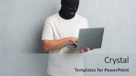  Presentation with cyber attack - Beautiful theme featuring expression on smart face thinking backdrop and a  colored foreground