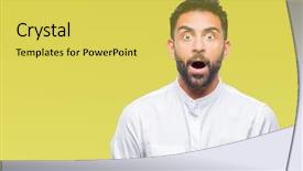  Presentation with fear - Colorful PPT theme enhanced with expressions - adult hispanic man over isolated backdrop and a yellow colored foreground