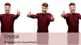  Presentation with happy sad face man - Slide deck consisting of expressions - handsome blond man stand happy background and a coral colored foreground