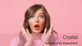  Presentation with basic - Presentation consisting of expressions - photo closeup of scared woman background and a coral colored foreground
