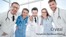  Presentation with team group - Presentation theme having expressive therapy - picture of young team background and a light blue colored foreground