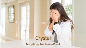  Presentation with woman crying - PPT layouts having expressive therapy - young woman wearing medical coat background and a lemonade colored foreground