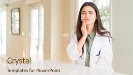  Presentation with medical therapy - Beautiful PPT layouts featuring expressive therapy - young woman wearing medical coat backdrop and a lemonade colored foreground