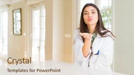  Presentation with medical hand - Presentation theme with expressive therapy - young woman wearing medical coat background and a lemonade colored foreground