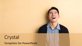  Presentation with studio - Beautiful PPT theme featuring expresso oriente - asian young man laughing backdrop and a yellow colored foreground