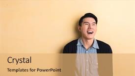  Presentation with studio - PPT layouts consisting of expresso oriente - asian young man laughing background and a yellow colored foreground