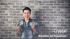  Presentation with brick wall - Theme having expresso oriente - asian young man laughing background and a gray colored foreground