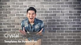 Presentation with brick wall - Slide deck with expresso oriente - asian young man laughing background and a gray colored foreground