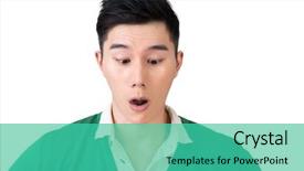  Presentation with face expression recognition - Slides enhanced with expresso oriente - funny facial expression closeup asian background and a  colored foreground